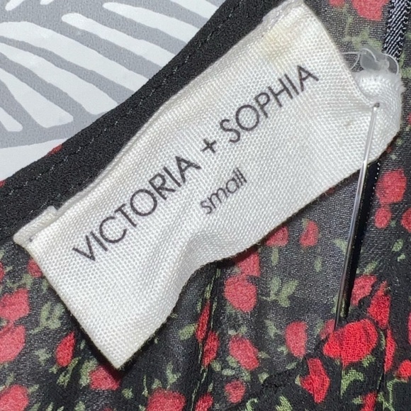 Victoria + Sofia Mini Dress S NWT Black Red Floral Tie Hem Lingerie Slip Style - Picture 5 of 11